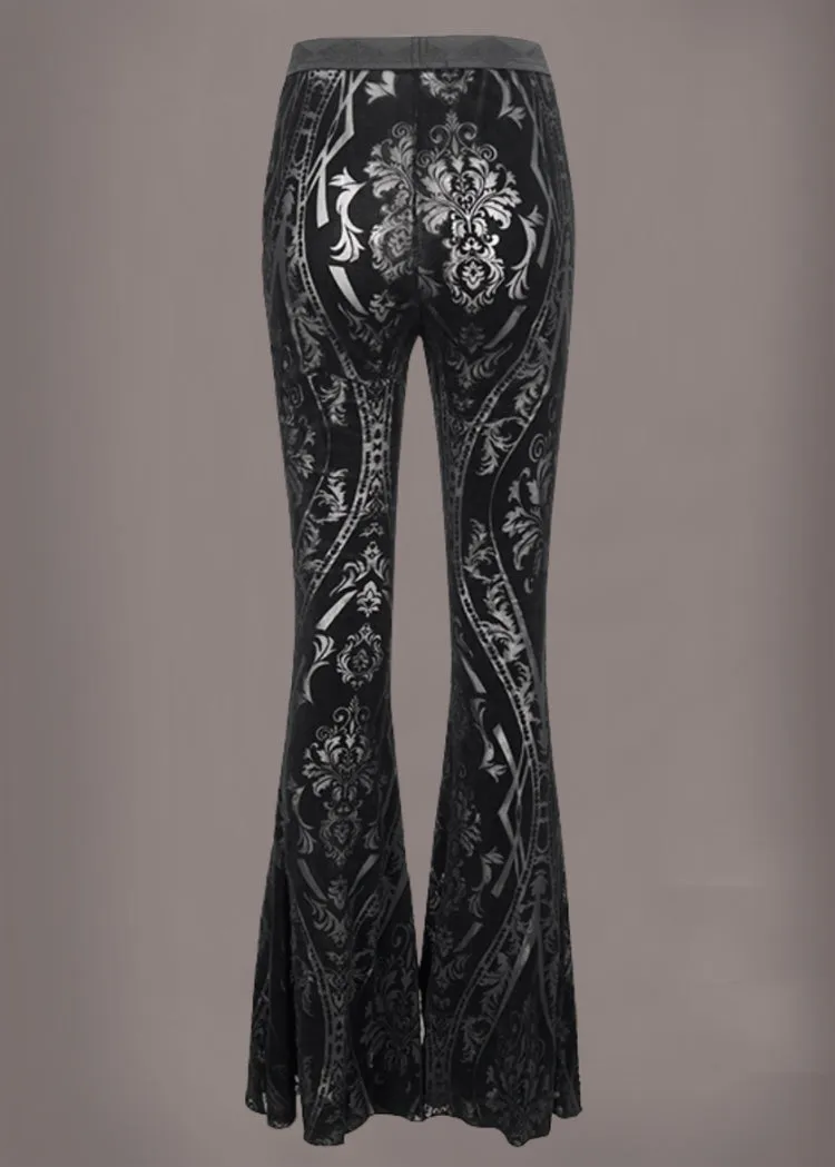 Black See Through Velvet Burnout Bell Bottom Pants