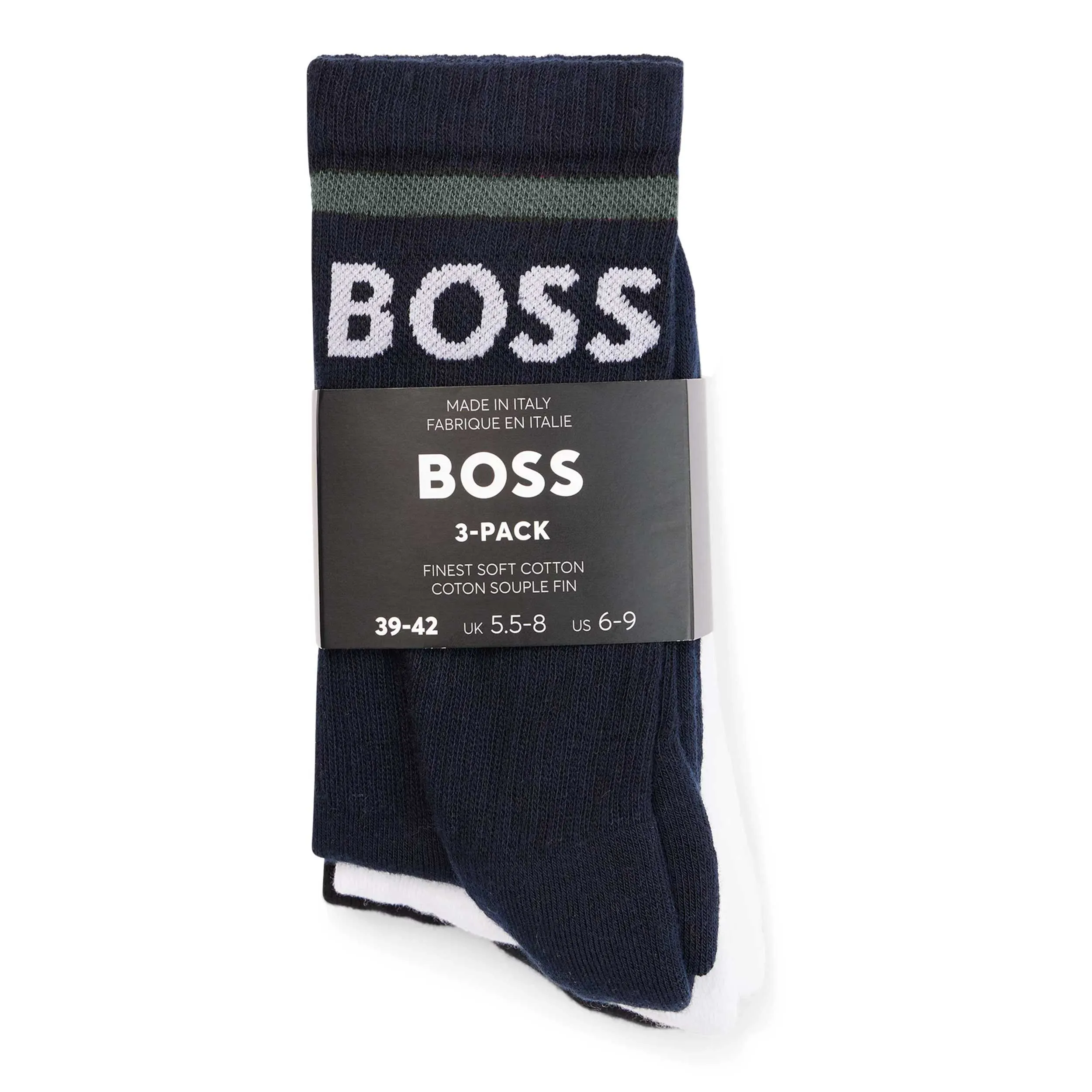 BOSS 3P Rib Stripe CC Sock in Black, Navy & White