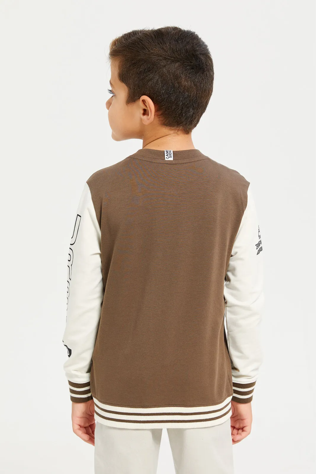 Boys Brown Bomber Zip Thru Sweatshirt