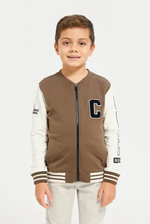 Boys Brown Bomber Zip Thru Sweatshirt