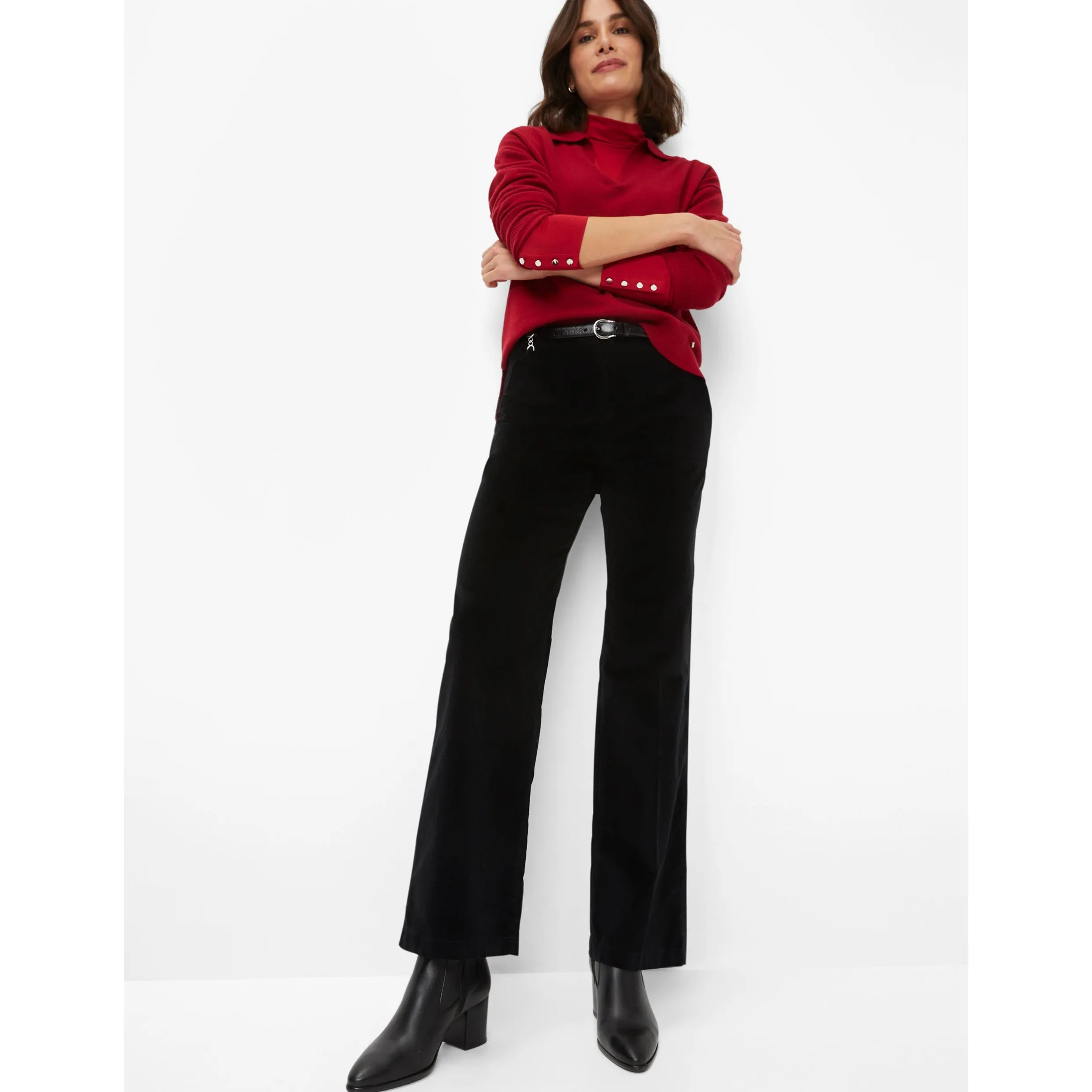 Brax Maine Clean Velvet Palazzo Trousers in Black 75-1038/02