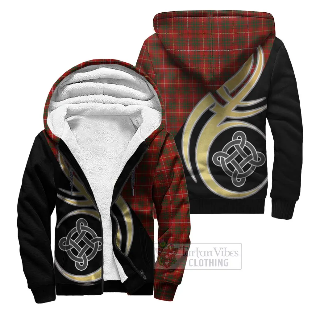 Bruce Tartan Sherpa Hoodie with Family Crest and Celtic Symbol Style