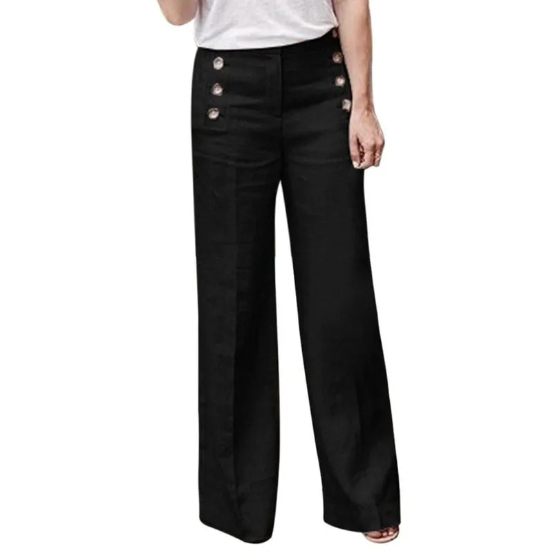 Button Detail Wide-Leg Pants