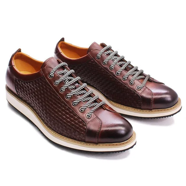 Calfskin Gingham Emboss Lace Up Sneakers