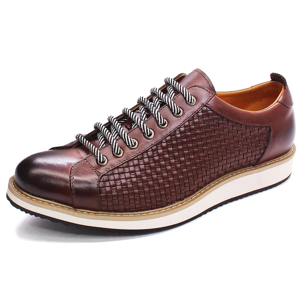 Calfskin Gingham Emboss Lace Up Sneakers