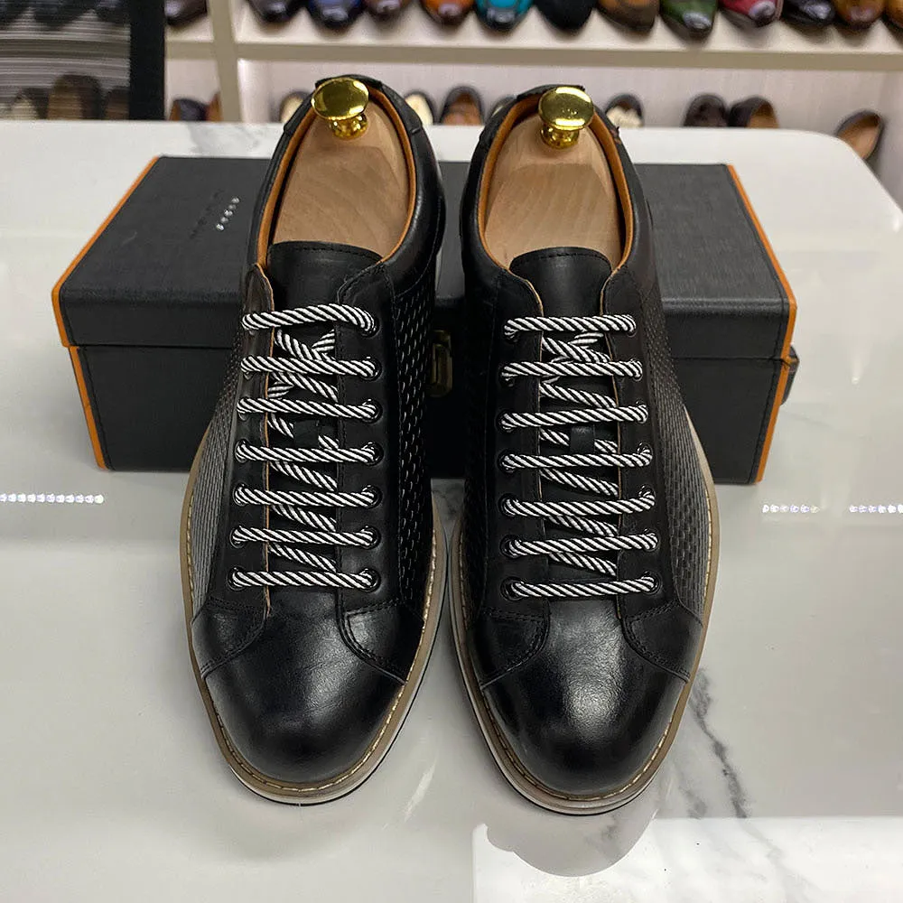 Calfskin Gingham Emboss Lace Up Sneakers