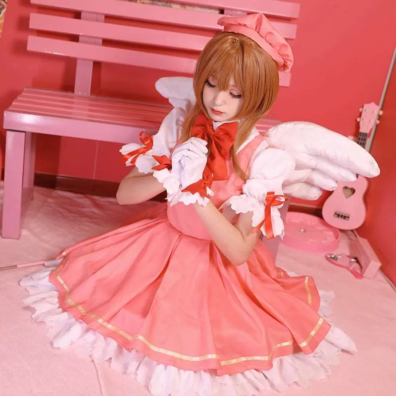 Cardcaptor Sakura Clear Card Sakura Kinomoto Pink Dress Halloween Cosplay Costume - Not Included Wing