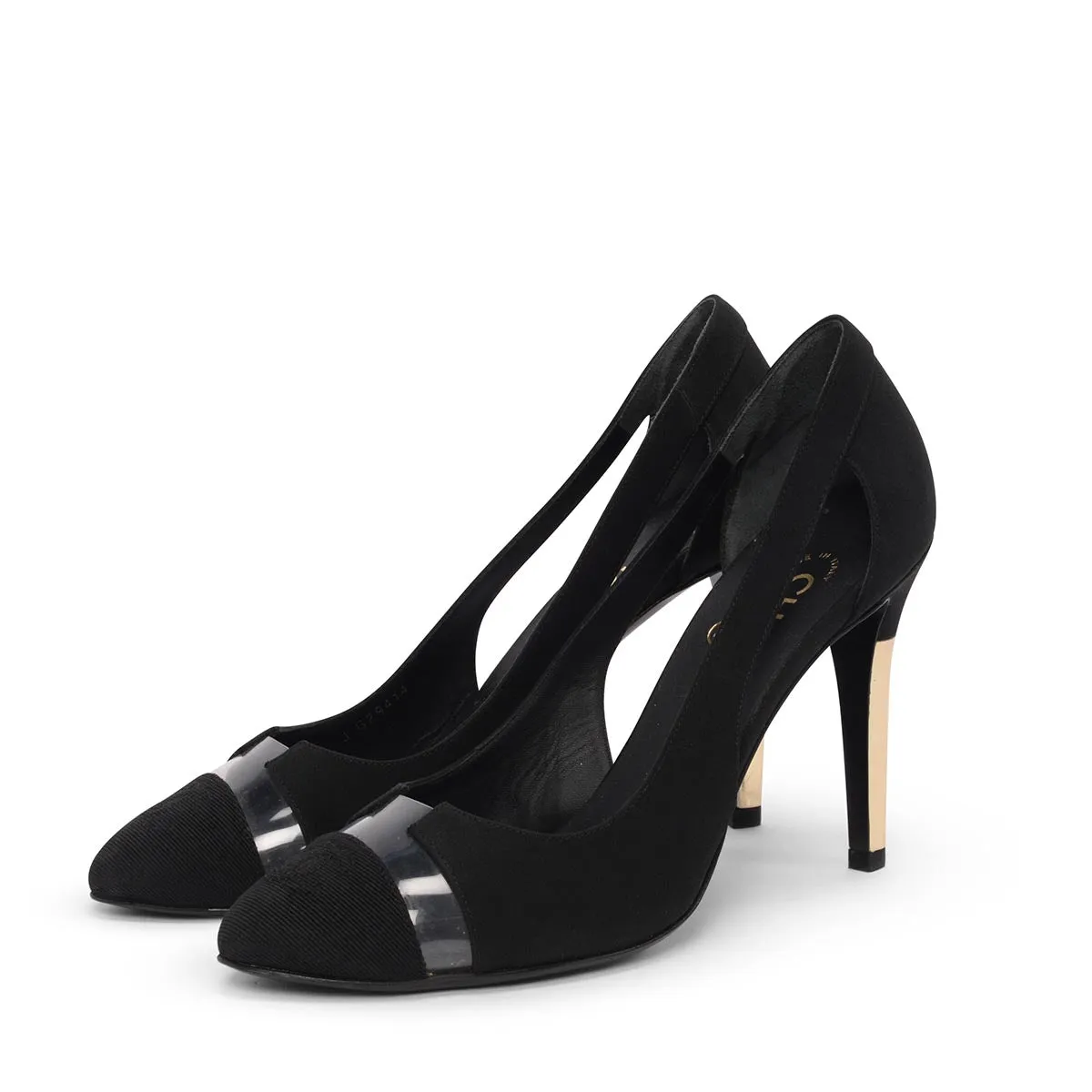 Chanel Black Crepe & Grosgrain CC Cap Toe Pumps 38