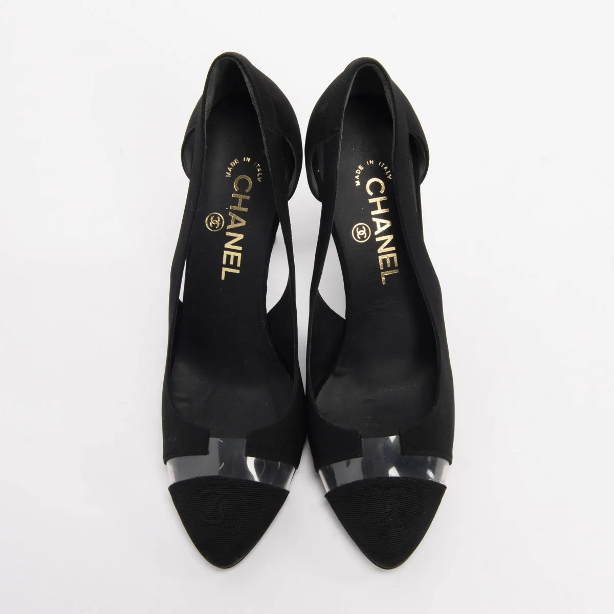 Chanel Black Crepe & Grosgrain CC Cap Toe Pumps 38