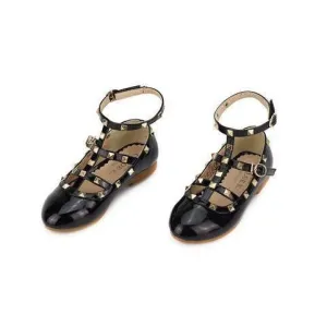 Chloe K Black Studded Anklewrap Flats