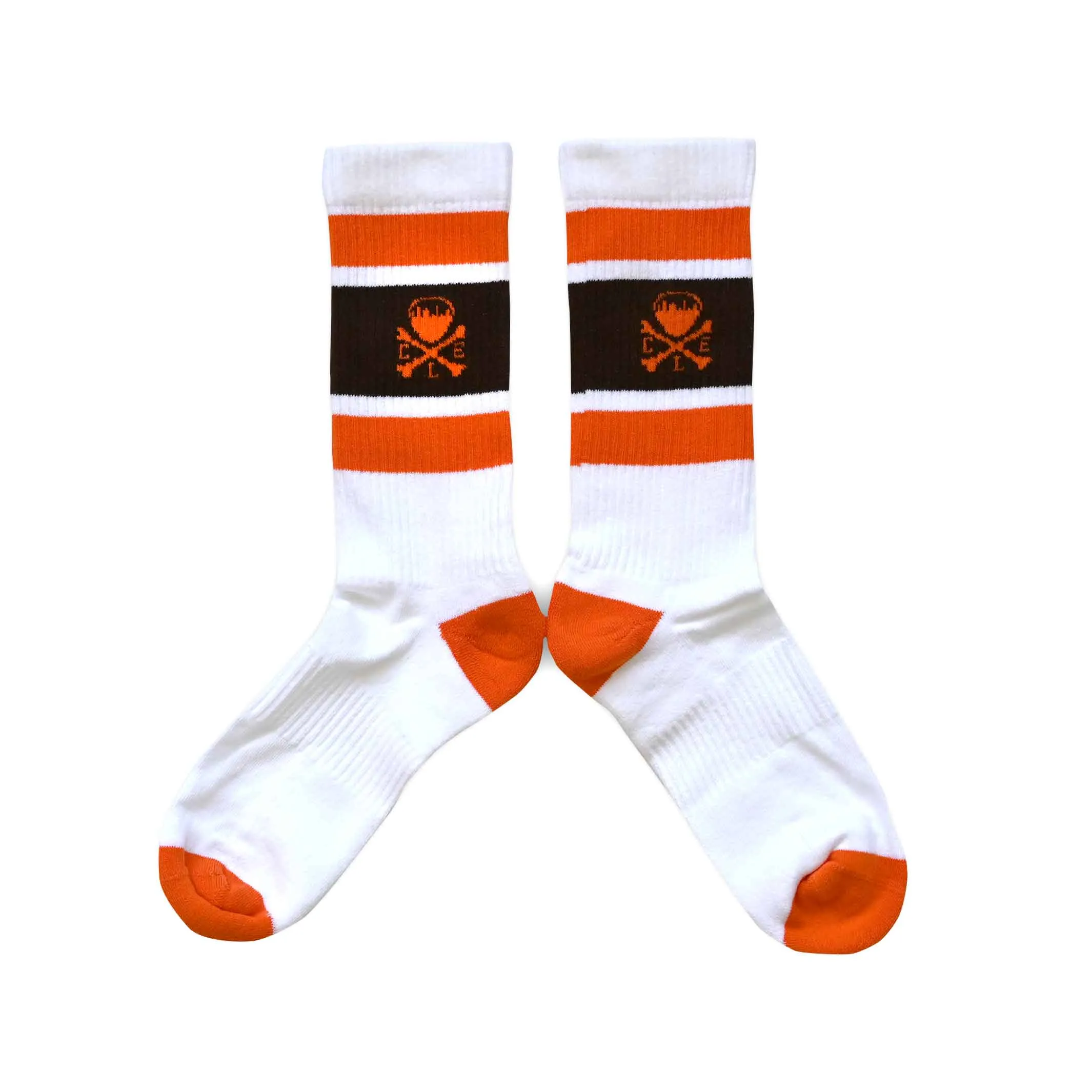 CLE Logo - Striped Crew Socks - Brown/Orange