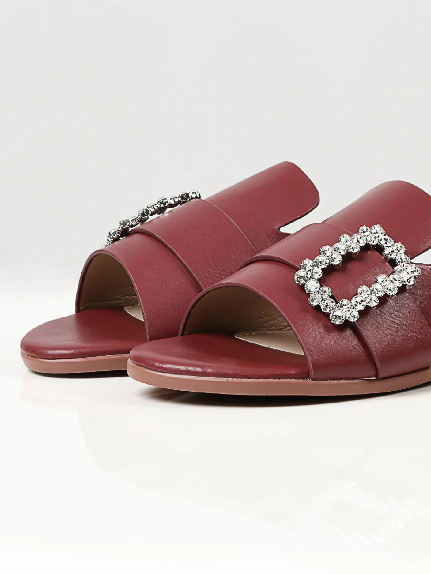 Crystal Buckle Flats - Maroon