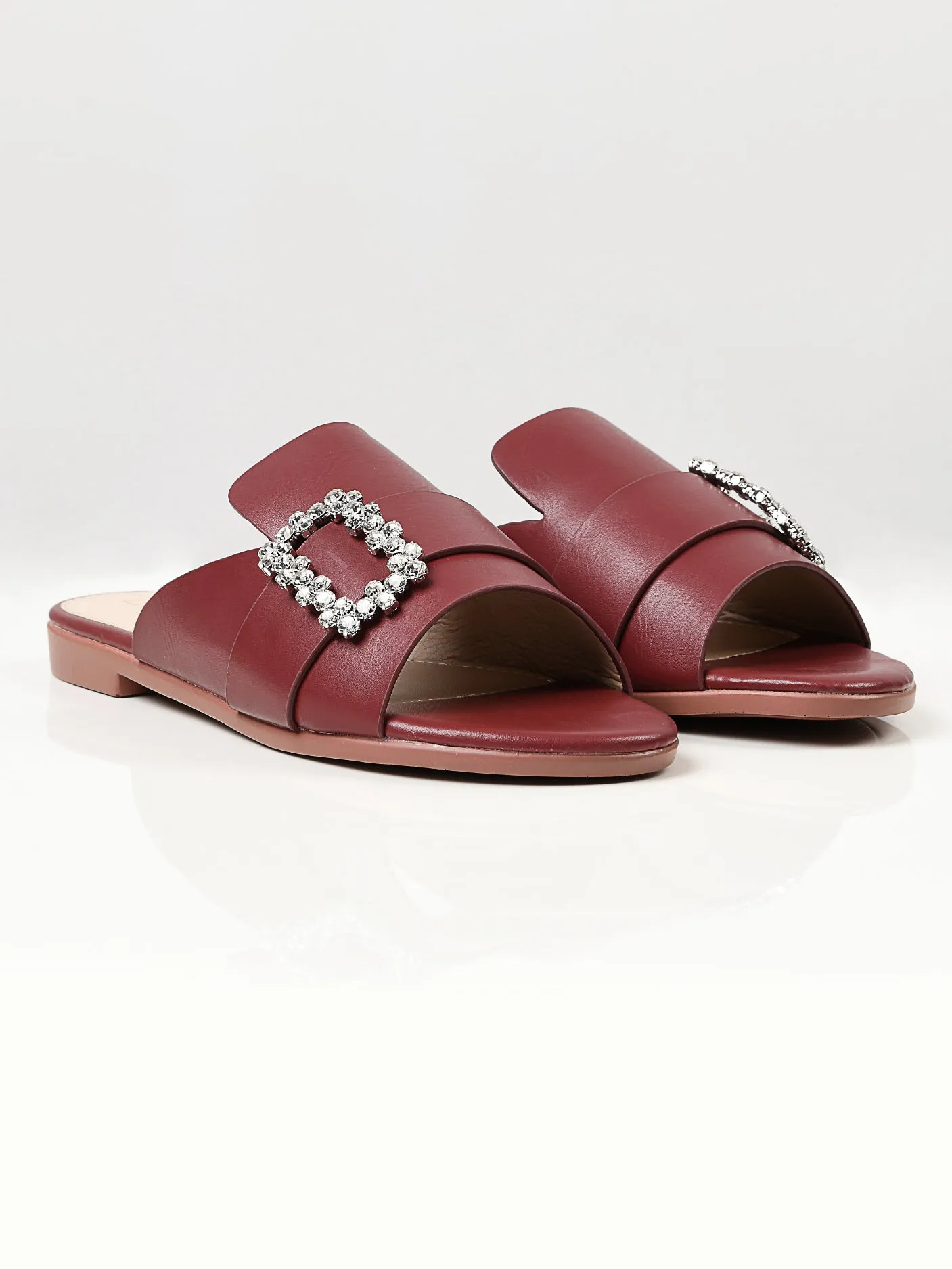 Crystal Buckle Flats - Maroon