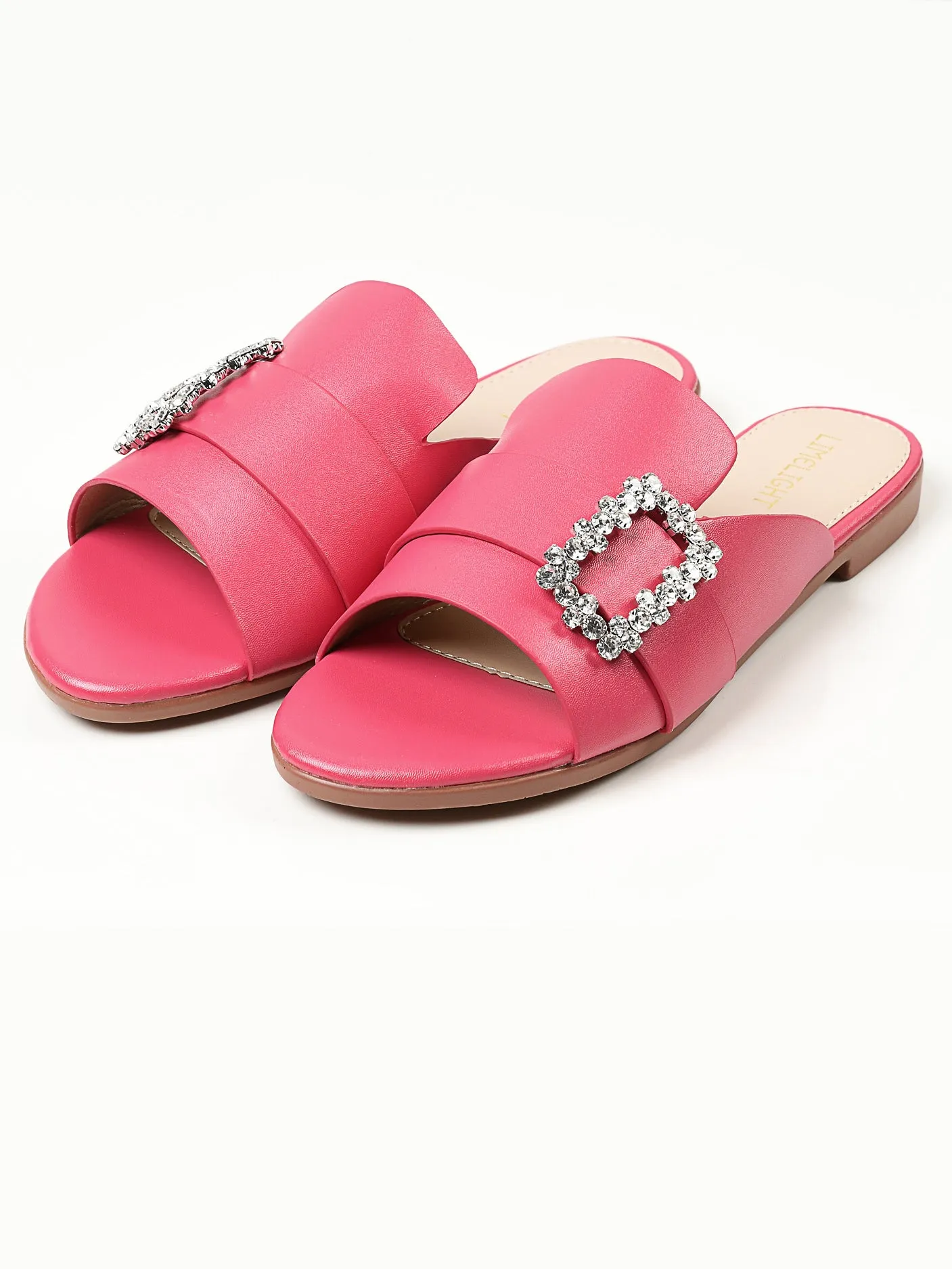 Crystal Buckle Flats - Shocking Pink