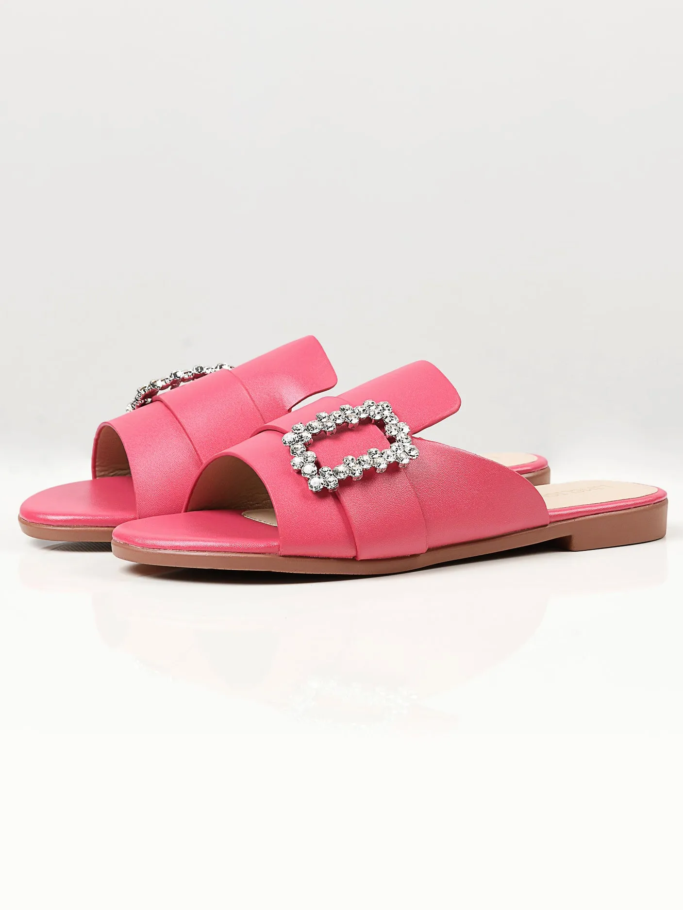 Crystal Buckle Flats - Shocking Pink