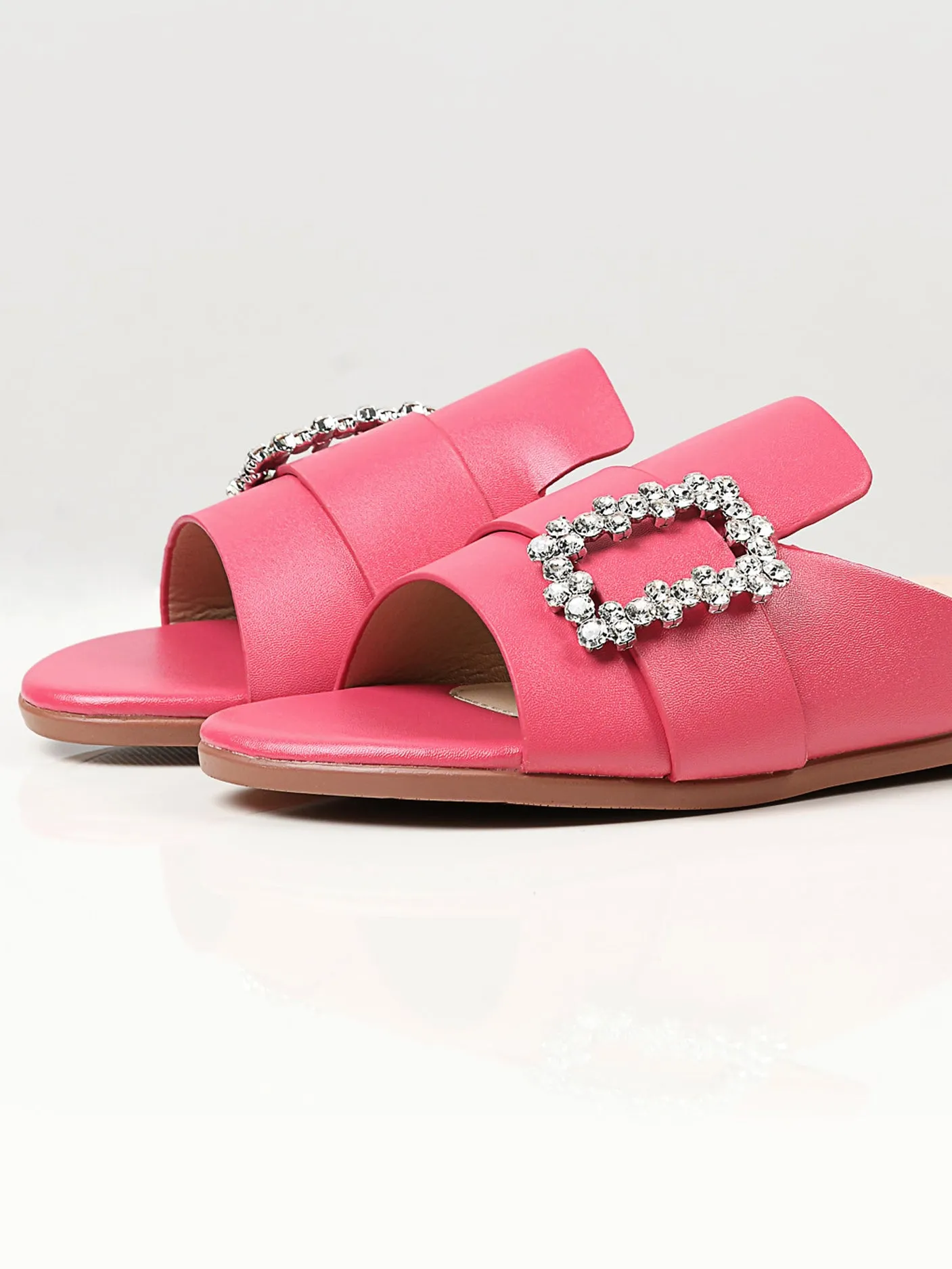 Crystal Buckle Flats - Shocking Pink