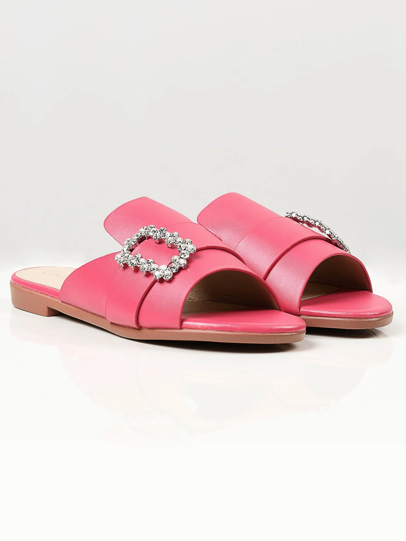 Crystal Buckle Flats - Shocking Pink