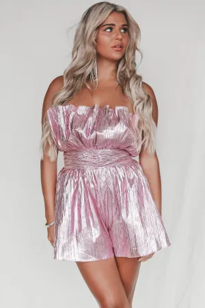 DEAL Felt Like A Movie Metallic Pink Romper