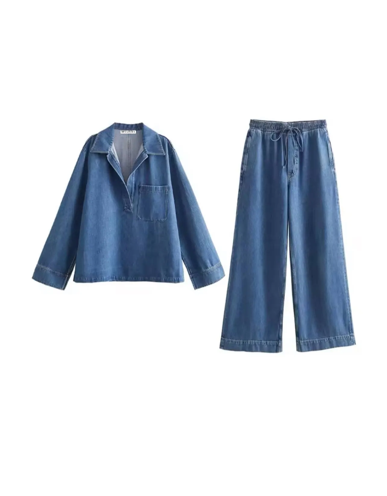 Denim Pants And Shirt Coord Set