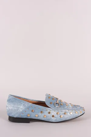 Denim Print Studded Horsebit Loafer