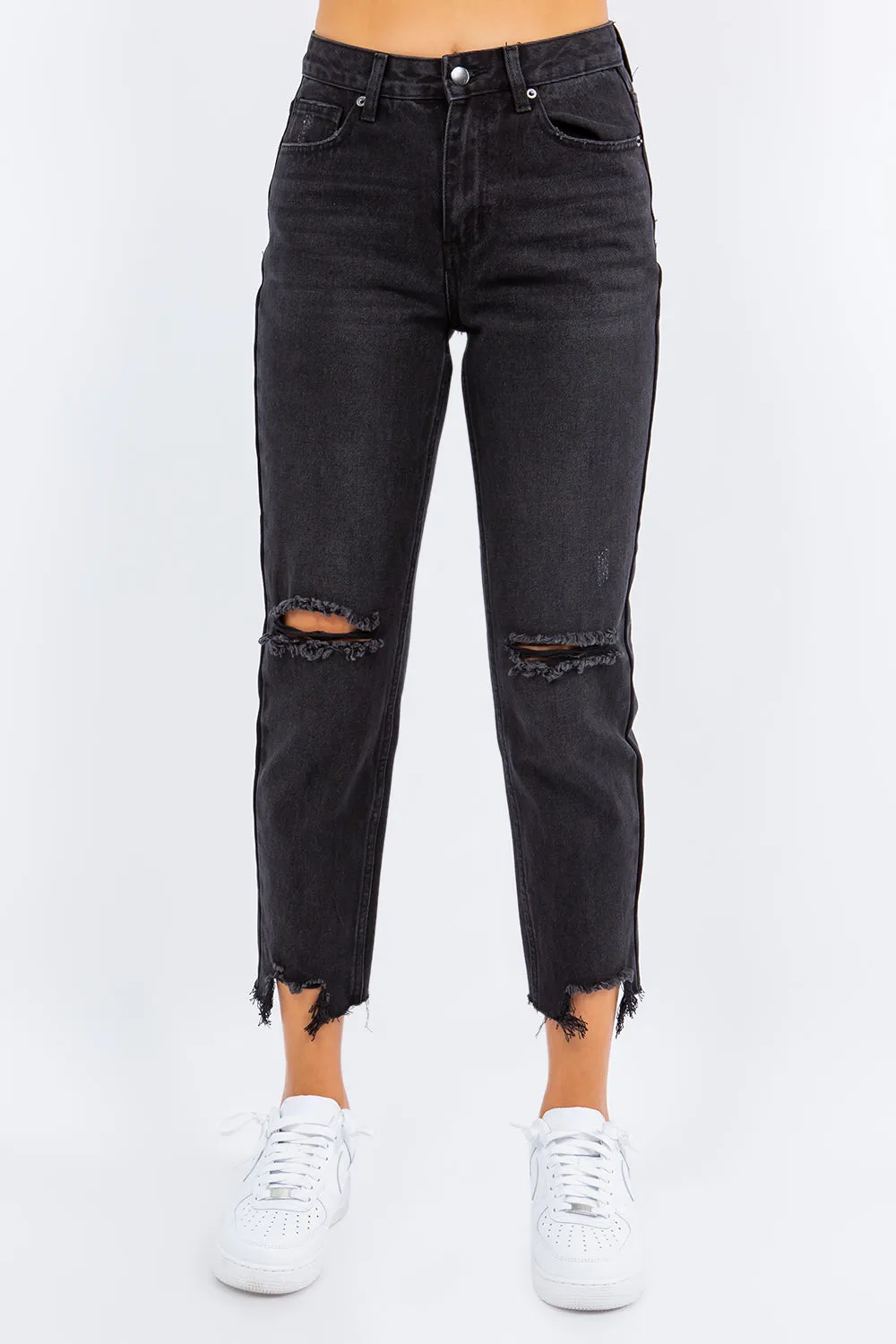 Distressed Cropped Straight High Waist Jeans