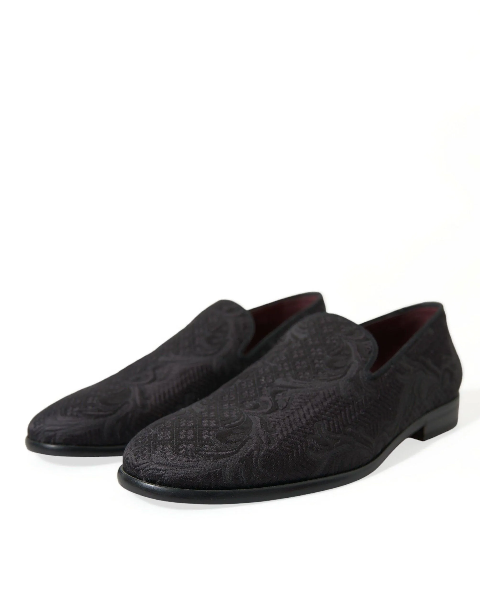 Dolce & Gabbana Black Brocade Men Slip On Loafer Dress Shoes