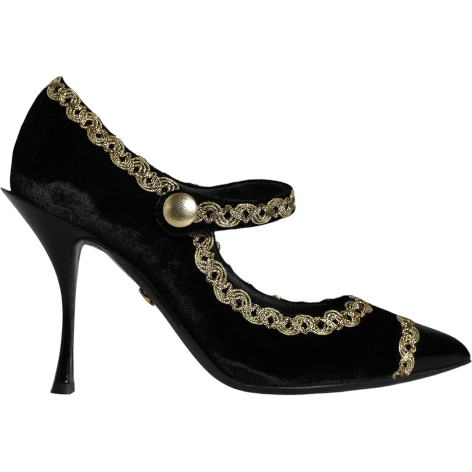 Dolce & Gabbana Black Mary Janes Velvet Gold Pumps Shoes