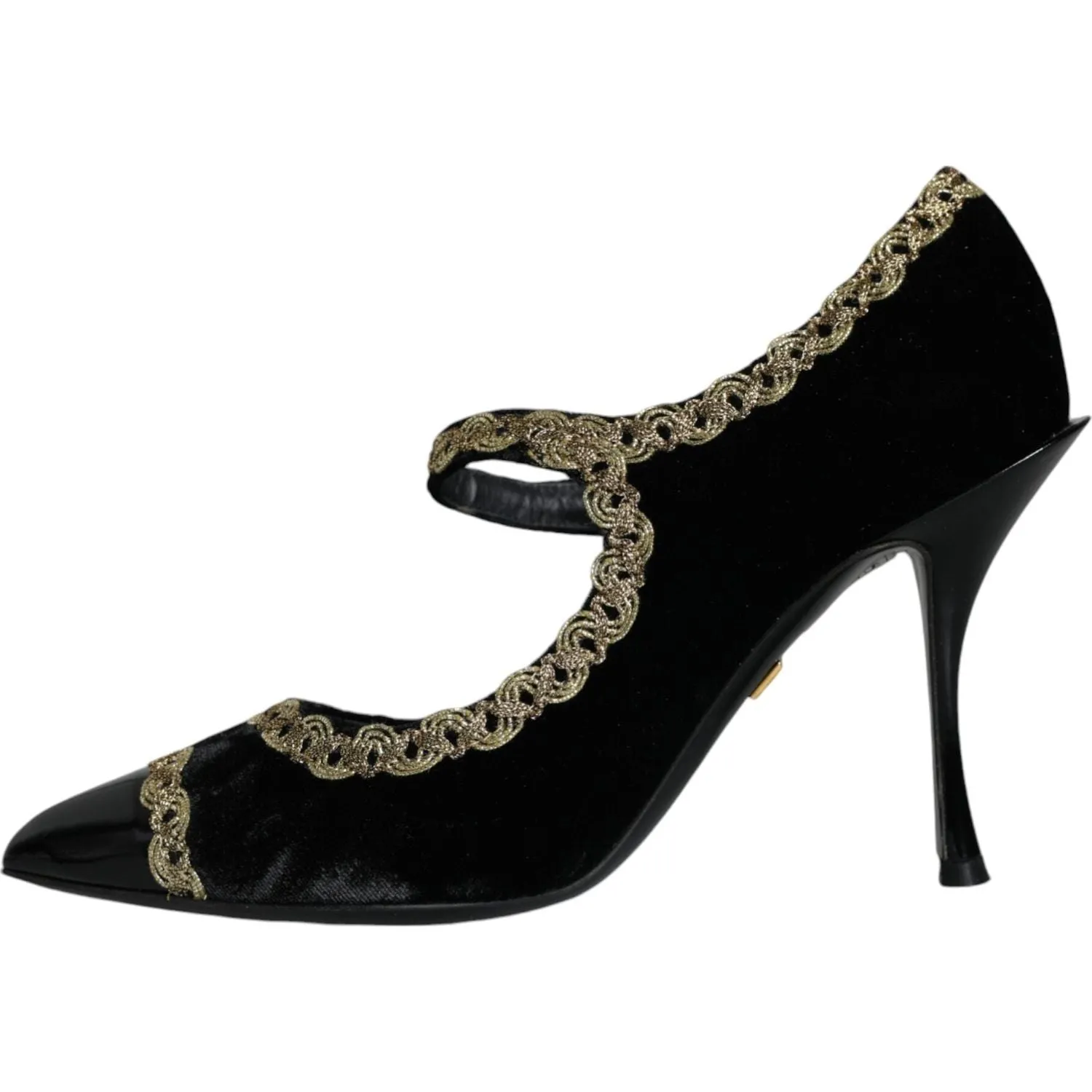 Dolce & Gabbana Black Mary Janes Velvet Gold Pumps Shoes