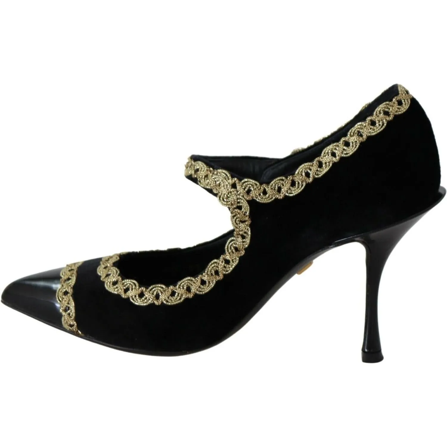 Dolce & Gabbana Elegant Gold-Embroidered Black Velvet Pumps