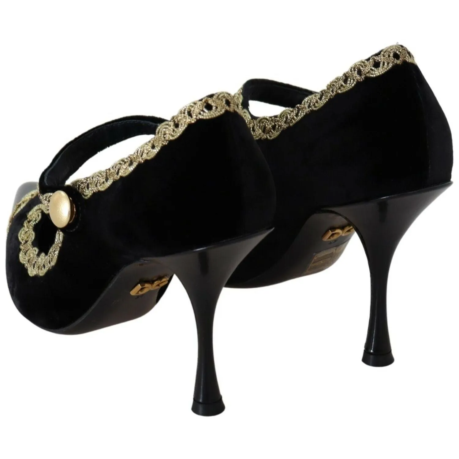 Dolce & Gabbana Elegant Gold-Embroidered Black Velvet Pumps