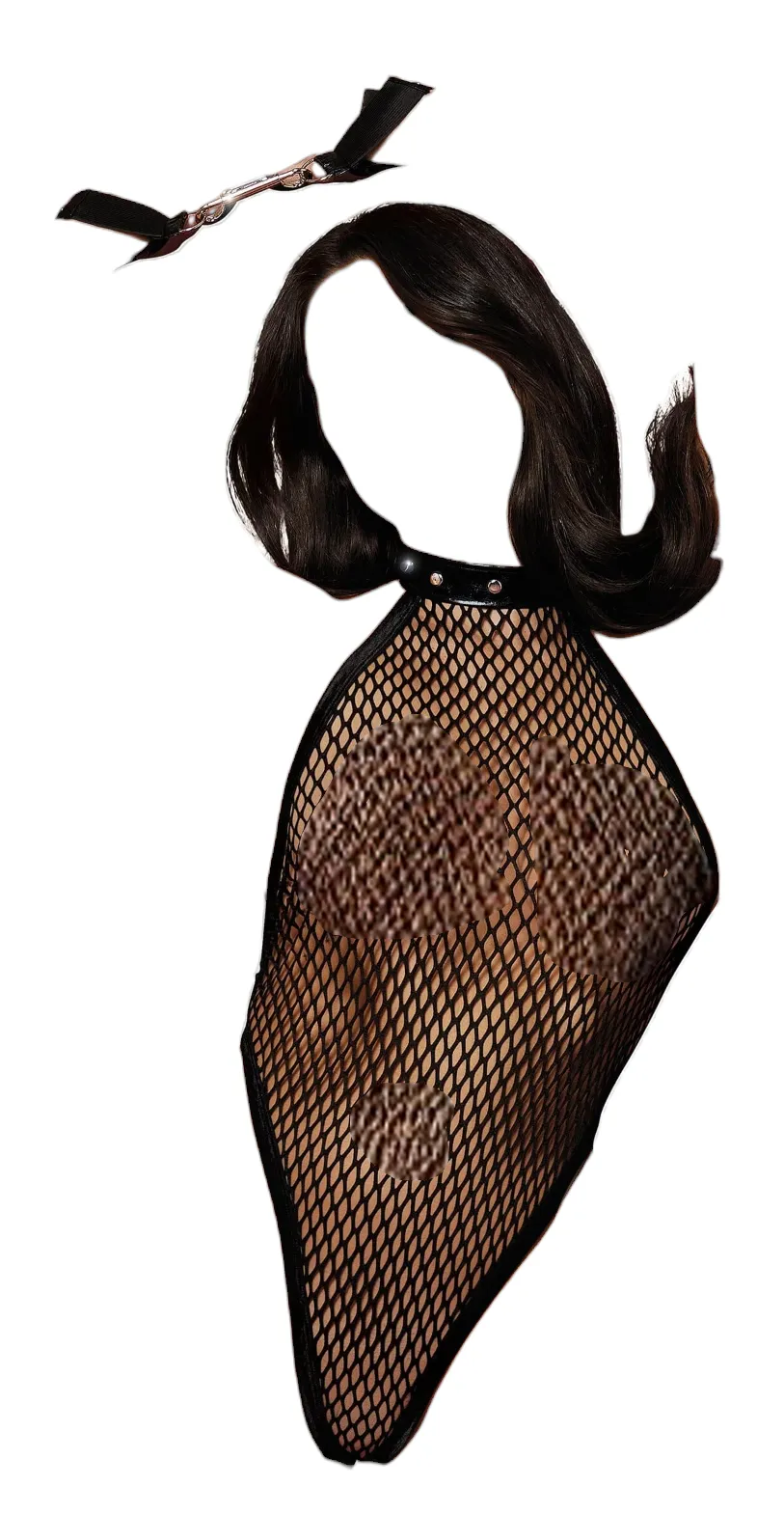 Dreamgirl Fishnet Halter Teddy with Neckline Stud Details & Wrist Restraints Black One Size