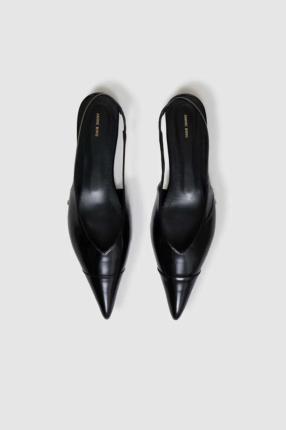 Elena Slingback Flats - High-Shine Black