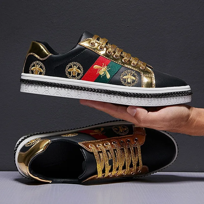 Embroidered Low-Top Leather Sneakers