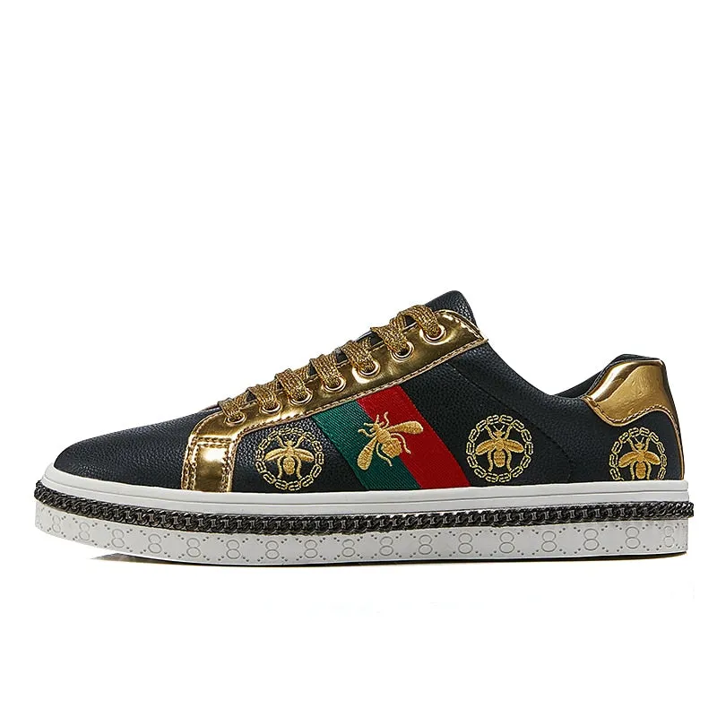 Embroidered Low-Top Leather Sneakers