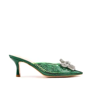 Emerald Green Studded Mules with Crystal Bow | 495L-K