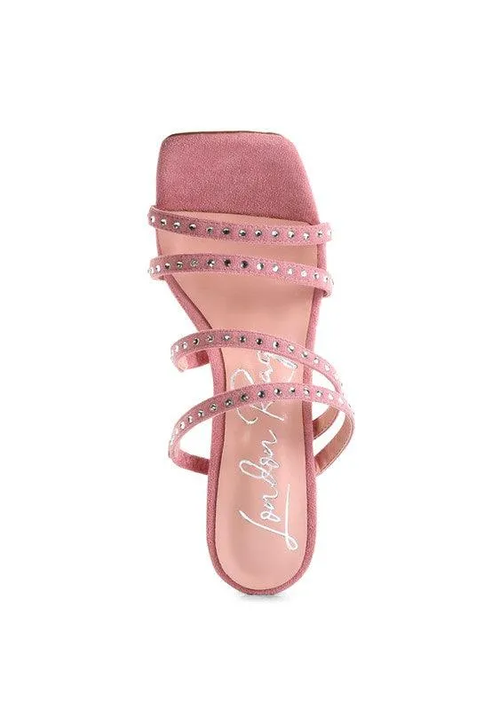 Face Me Studded Mid Heel Multi Strap Sandals