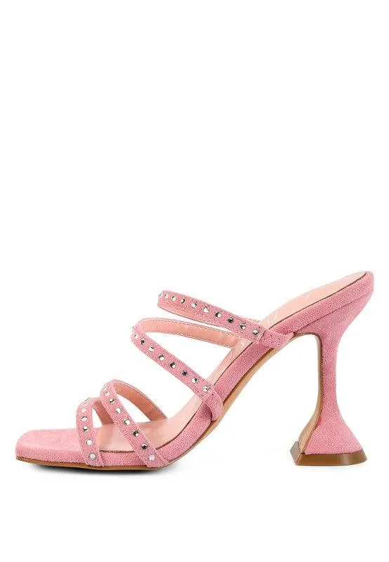 Face Me Studded Mid Heel Multi Strap Sandals