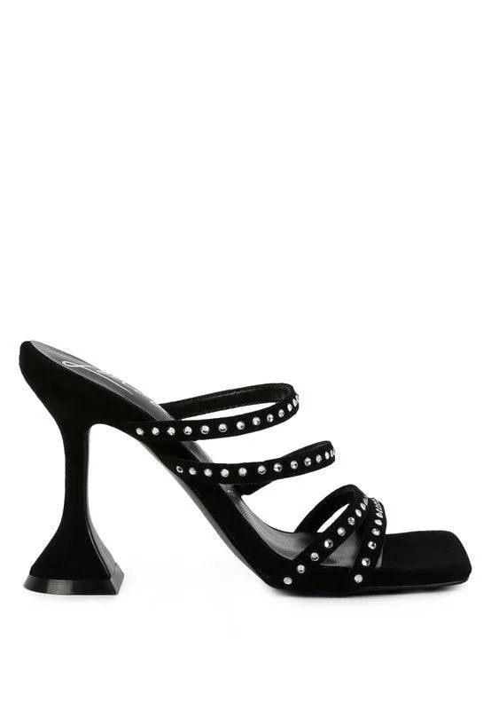 Face Me Studded Mid Heel Multi Strap Sandals