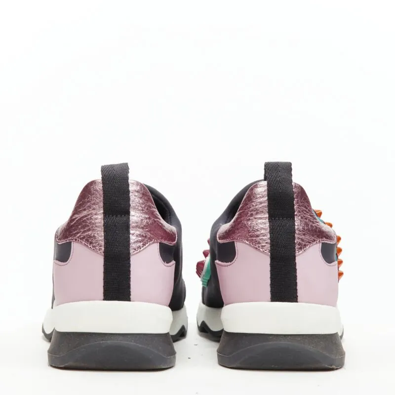 FENDI Fun Fair studded logo rubber applique black pink neoprene low sneaker EU36