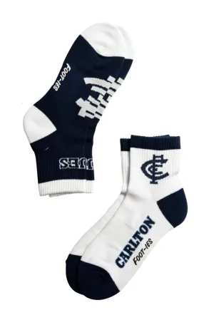 FOOT-IES Carlton Blues AFL Banner 1/4 Socks- 2 Pack