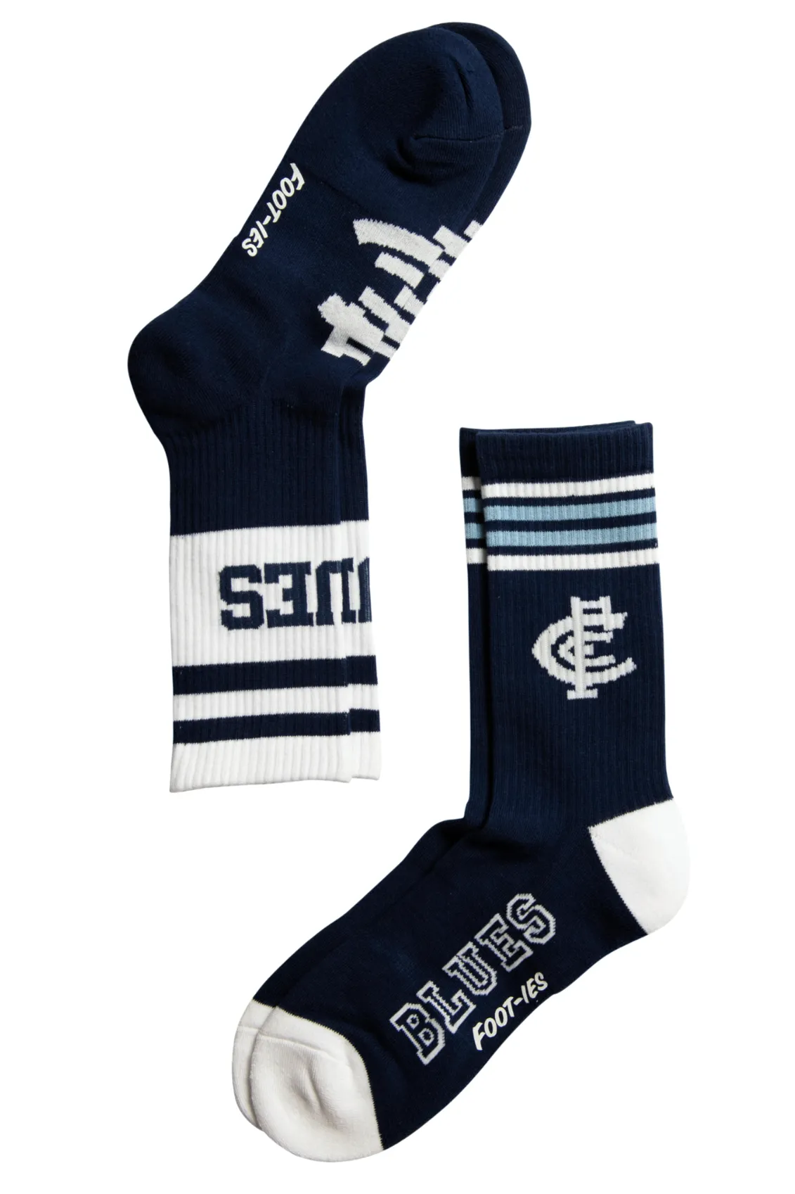 FOOT-IES Carlton Blues AFL Stripe Crew Socks- 2 Pack