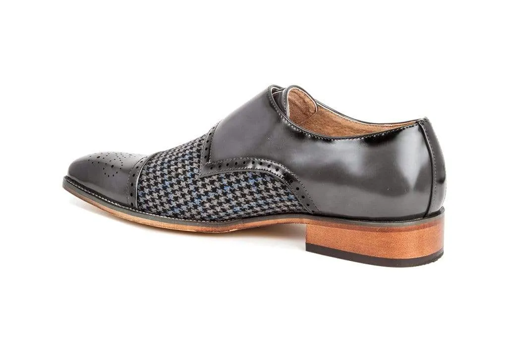 Gino Vitale Double Monk Strap Houndstooth Medallion Cap Toe Dress Shoes