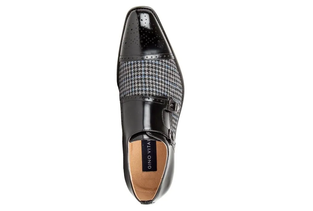 Gino Vitale Double Monk Strap Houndstooth Medallion Cap Toe Dress Shoes