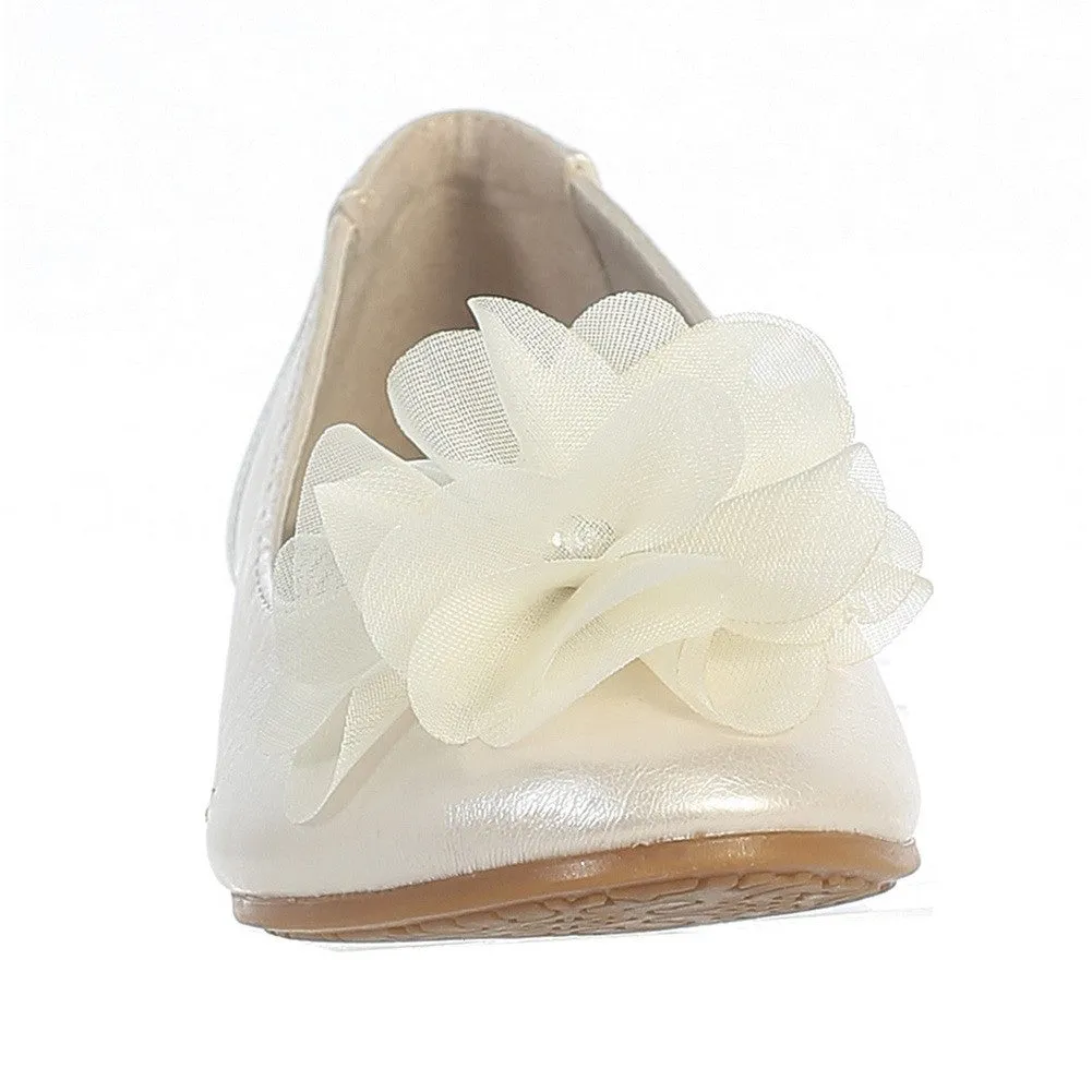 Girls Ivory Rhinestone Flower Lucy Special Occasion Dress Shoes 5 Toddler-4 Kids