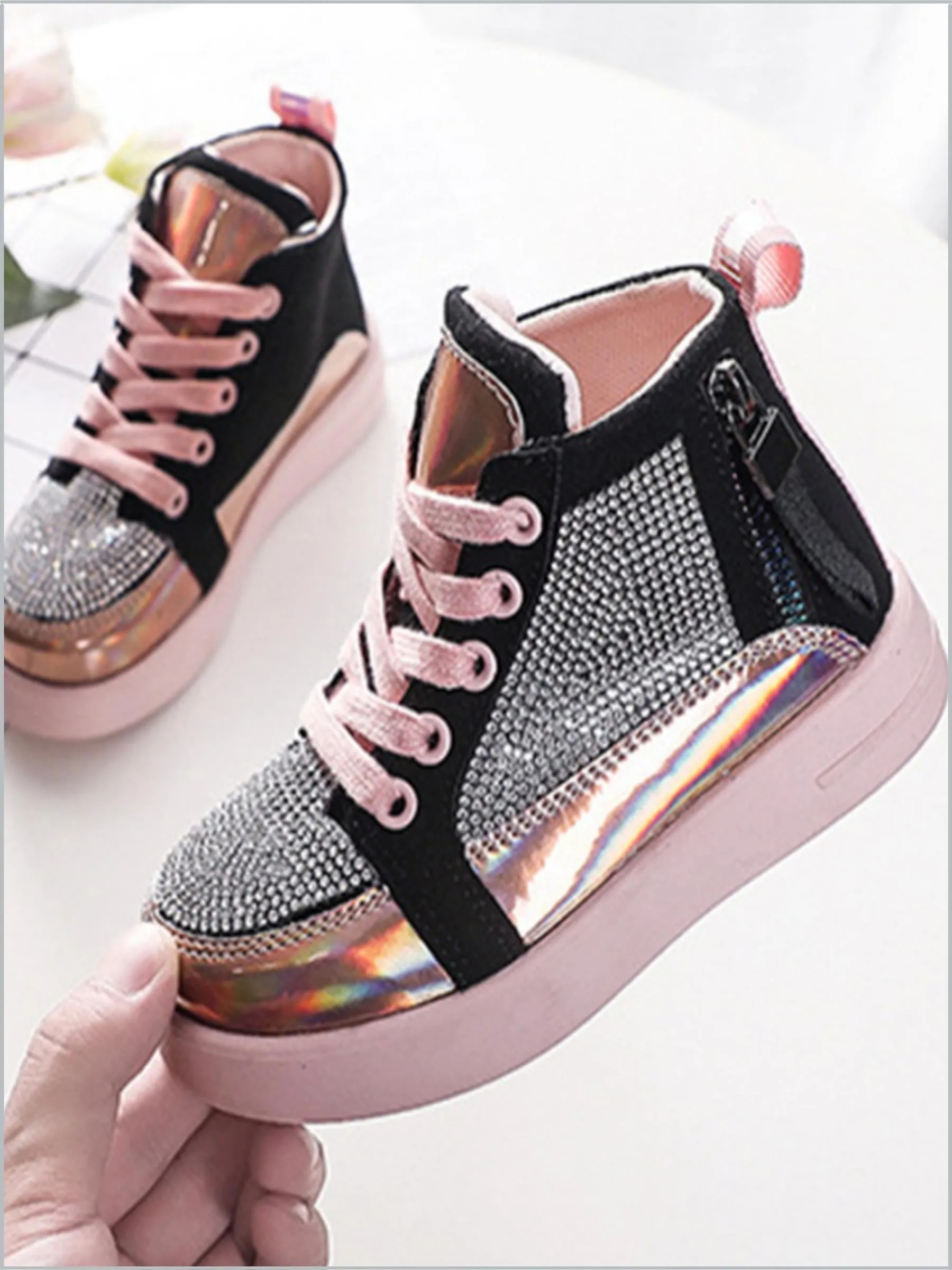 Girls Sneaking Around Rhinestone High Top Sneakers By Liv and Mia