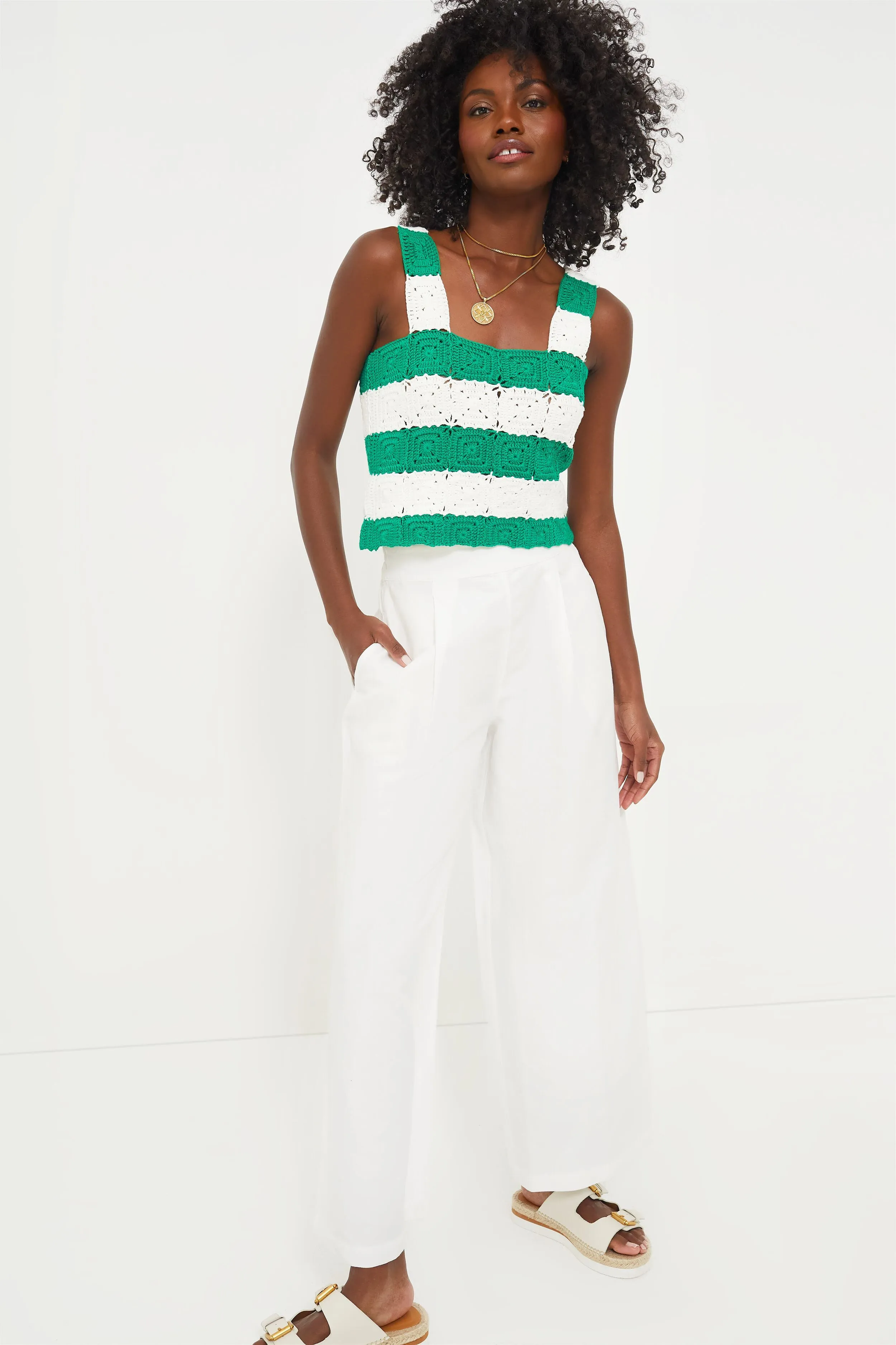 Green and White Crochet Cooper Tank