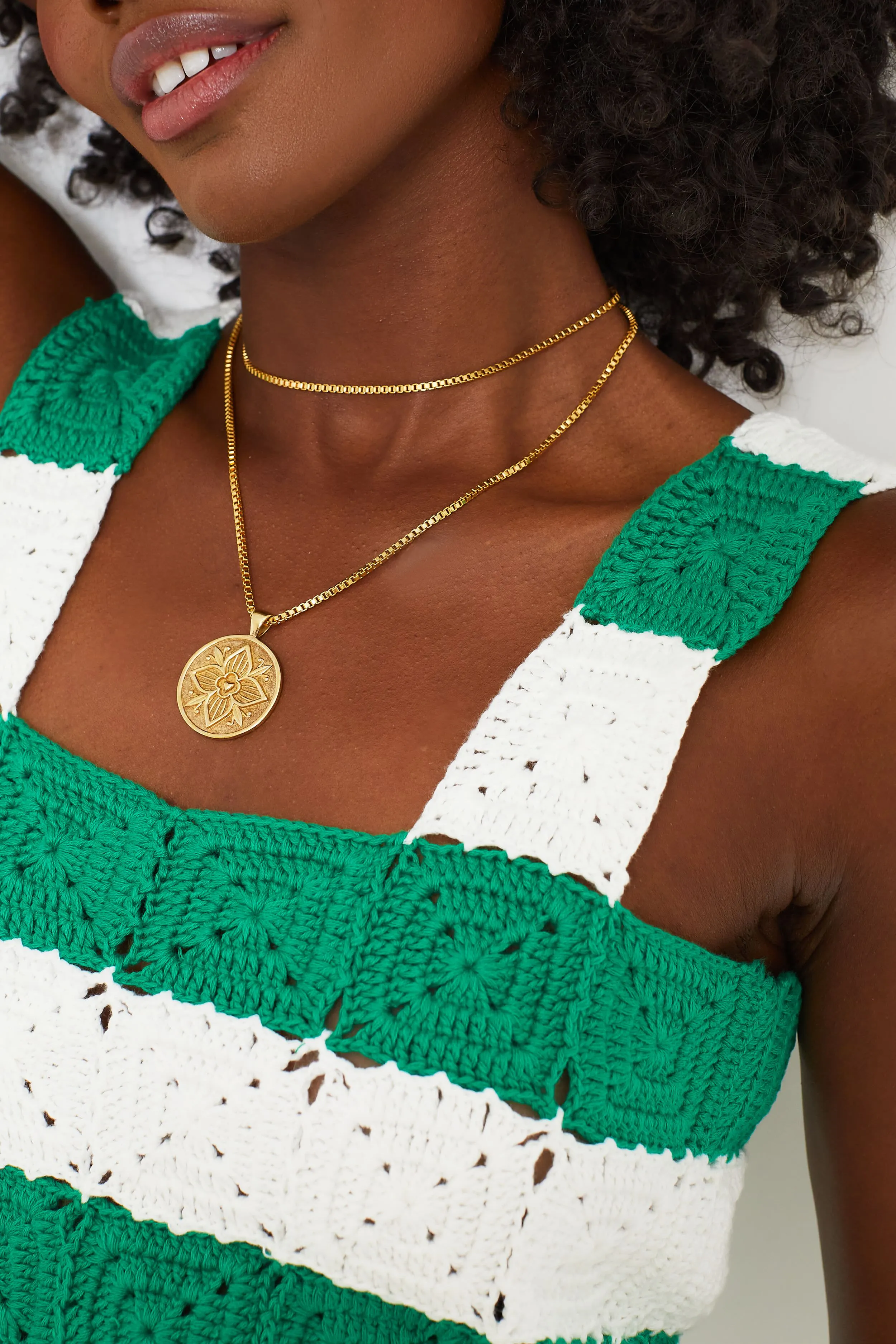 Green and White Crochet Cooper Tank