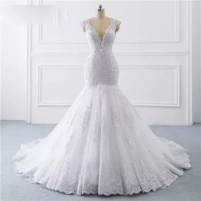 Illusion V Neck mermaid Wedding Dress