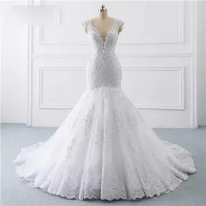 Illusion V Neck mermaid Wedding Dress