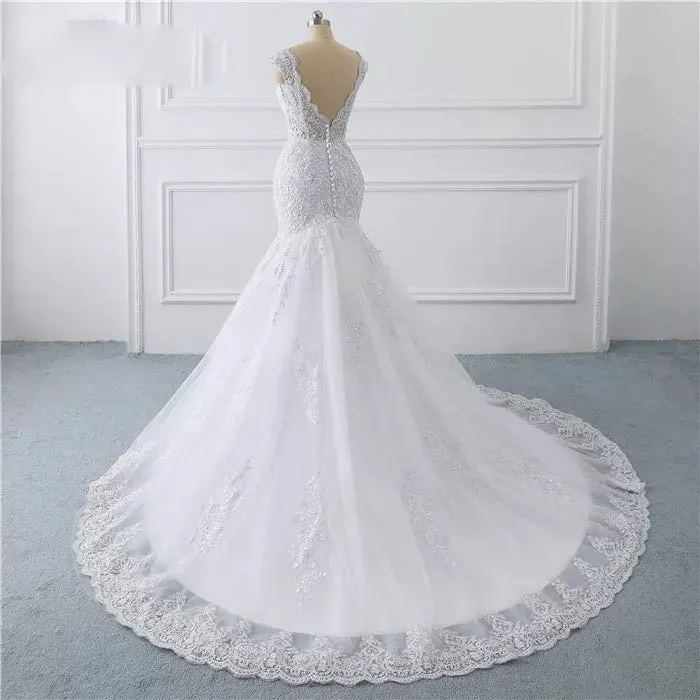 Illusion V Neck mermaid Wedding Dress